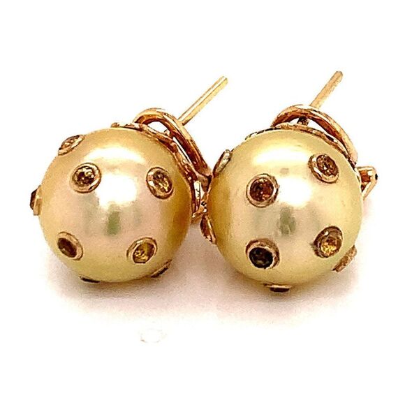South Sea Pearl Sapphire Earrings 14k Gold 11.33 mm Certified $5,950 113478 - Picture 3 of 16